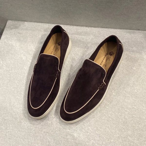 

new loros luxury designer shoes summer charms embellished walk suede loafers couple genuine mens womens leather casual slip on flats for men, Black