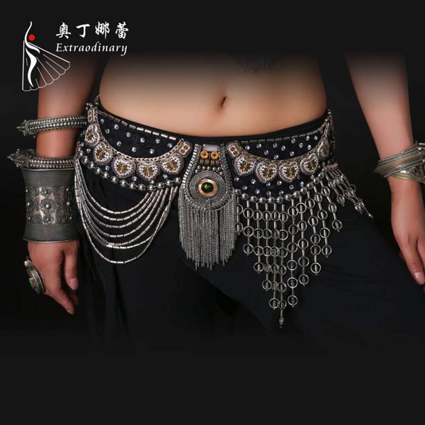 

Women Professional Belly Dance Tribal Waist Antique Bronze Beads Metal Chain Belt for Performance, As the picture