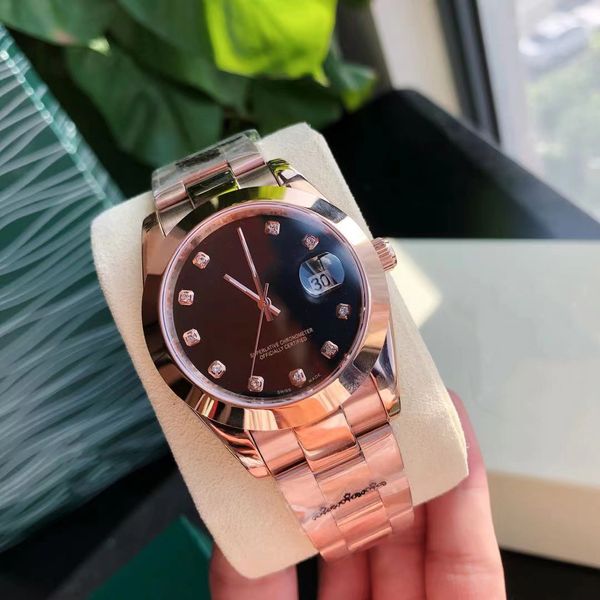 

men's watch automatic asia 2813 luxury watch men and women dating just 41mm sweeping watch rose gold stainless steel material, Slivery;brown