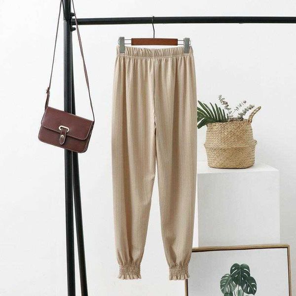 

modal ice silk thread ankle banded pants womens spring and summer style drooping, Black;white