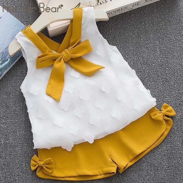 

humor bear baby girl clothes fashion new girls clothing sets kids clothes toddler girl cute bow t-shirtwith pants summer set p230331, White