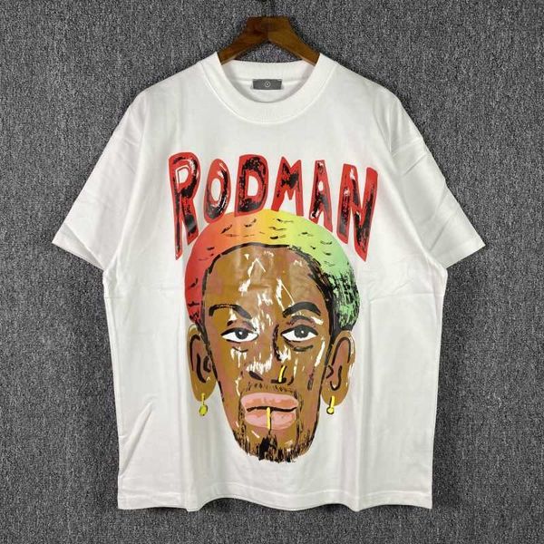 

american fashion brand bug rodman smiling face cartoon graffiti vintage high street men's loose short sleeve t-shirt couple summer, White;black