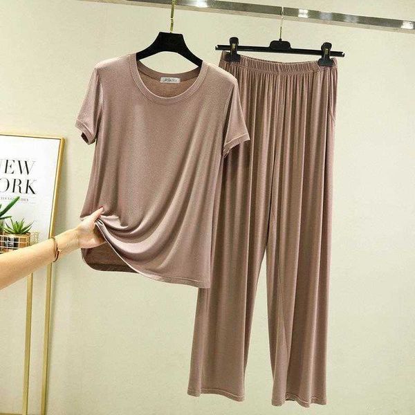 

modal cotton short sleeved t shirt womens oversized trousers pajamas suit summer