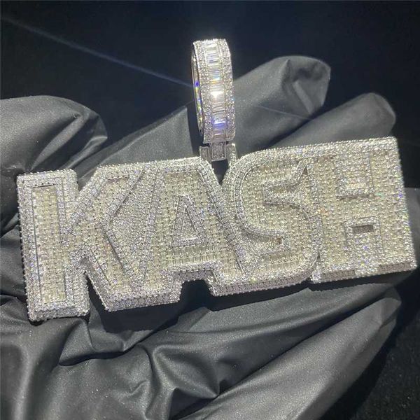

jewelry factory moissanite pendent handle vvs moissanite letter iced out diamond pendant custom hip hop pendant, Silver