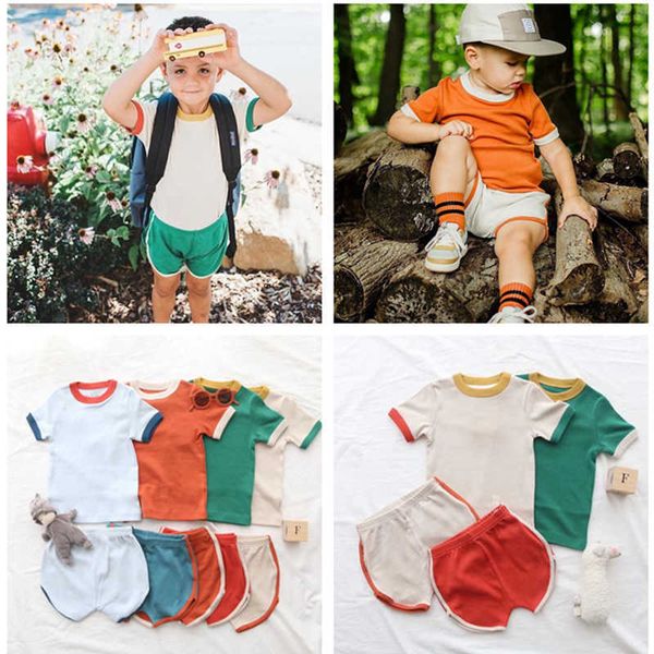 

baby boys set 2022 summer kids short sleeve t shirt and shorts suit fin v* brand children clothes for girls lovely toddler tee p230331, White