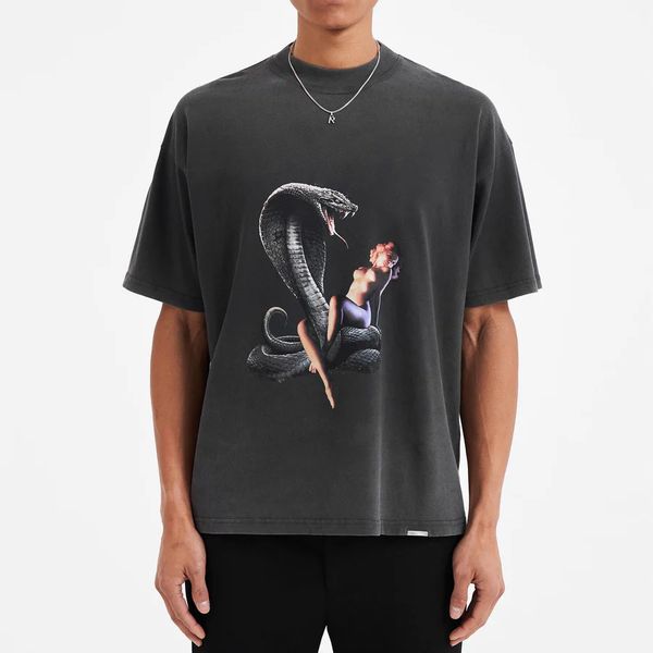 

23ss new classic woman men's t-shirts love hunter vintage washed viper girl printed tee casual summer short sleeve fashion breathable s, White;black