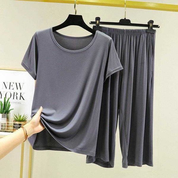 

modal cotton short sleeved cropped pants pajamas womens large size loose