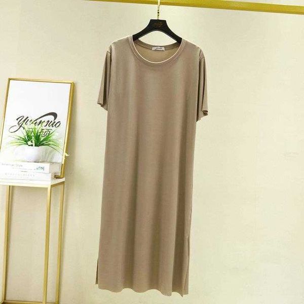 

summer skirt womens thin casual dresses ice silk round neck dress large size plus, Black;gray