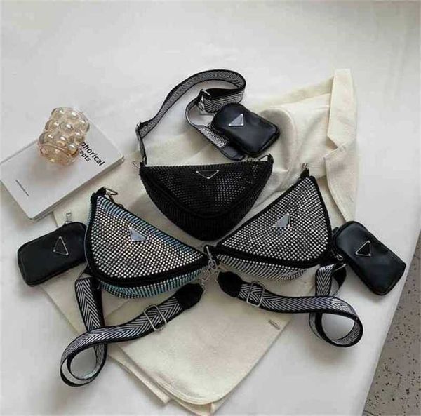 

luxury designer new women's handbag women's bright simple large rhinestone triangle