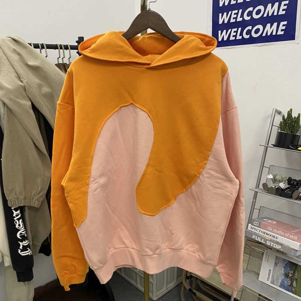 

erl style loose whirlpool tai chi pattern panel wash hooded sweater american high street plush coat men and women, Black