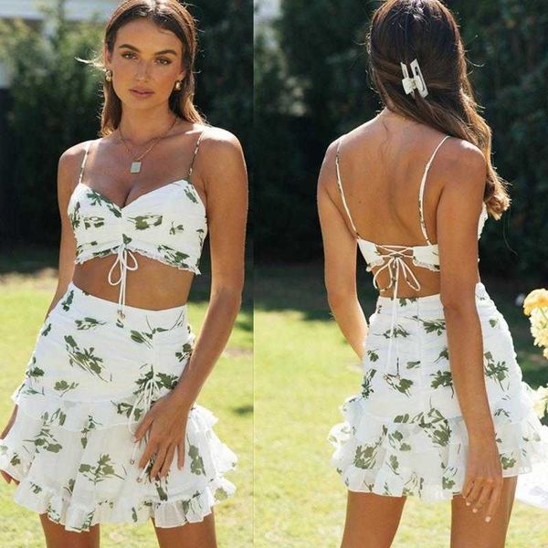 

womens printed dress drawstring sling short lotus leaf expansion skirt, White