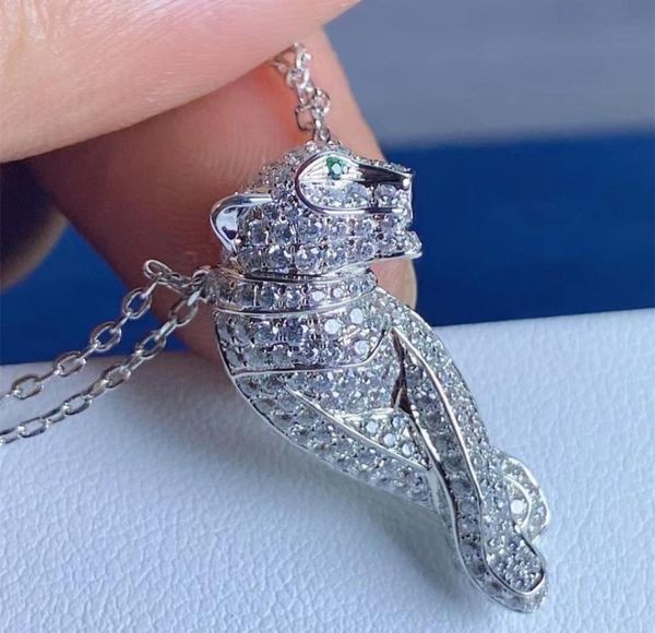 

luxury brand full diamond panthere necklace green eyes shinny zircon leopard pendant women choker1969505, Silver