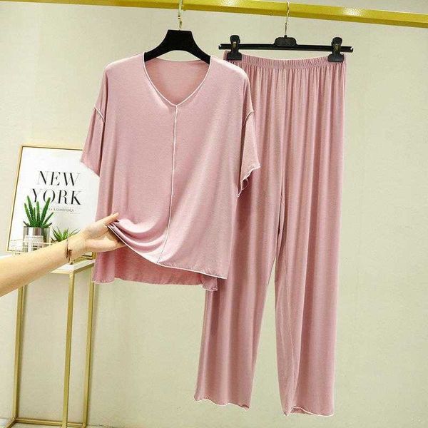 

modal cotton pajamas womens summer short sleeve korean style loose flying edge