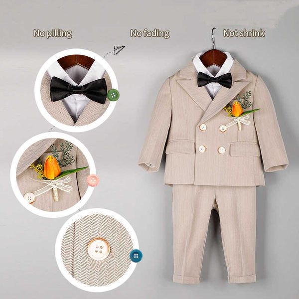

newborn baby boys 1 year birthday set kids jacket vest pants 3pcs pgraph suit children wedding performance party dress p230331, White
