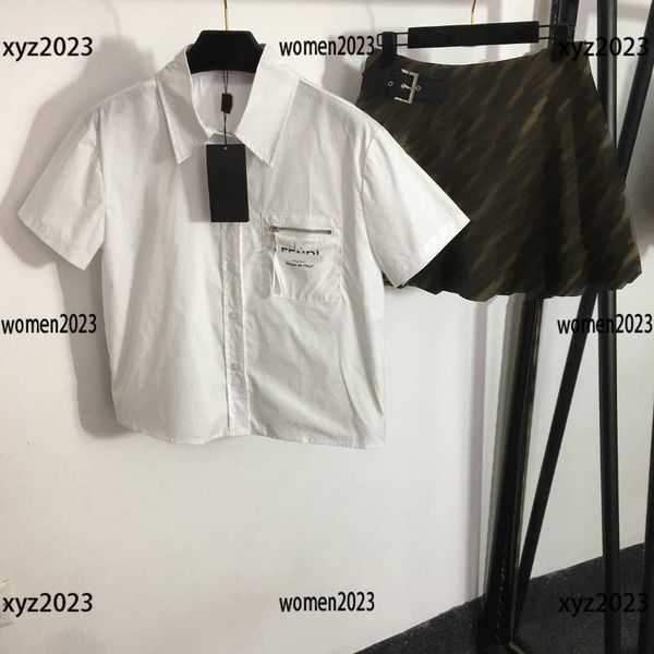 

womendesigner dress girl skirt set new arrival summer suit two piece set pocket shirt and letter printed skirt ing, White