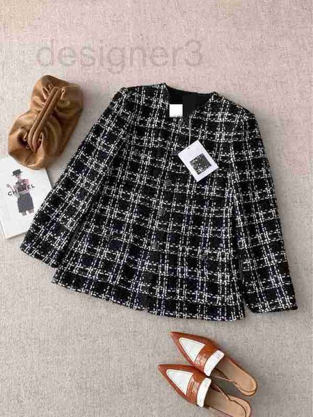 

women's wool & blends designer autumn and winter new style chic sequins single row black white plaid knitted coat p7js