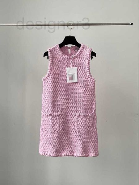 

runway dresses designer spring/summer 2023 new style chic pocket decorative pink knitted sleeveless dress 8kl4, Black
