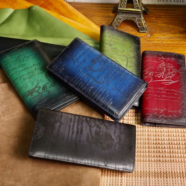 

Pure handmade wallet Santal Scritto patterned leather long wallet zippered cabinet multi card slot Suit wallet Ancient method coloring, Grey gilt character
