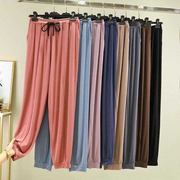 

high waist modal casual pants womens summer thin loose large size harem slimming, Black;white