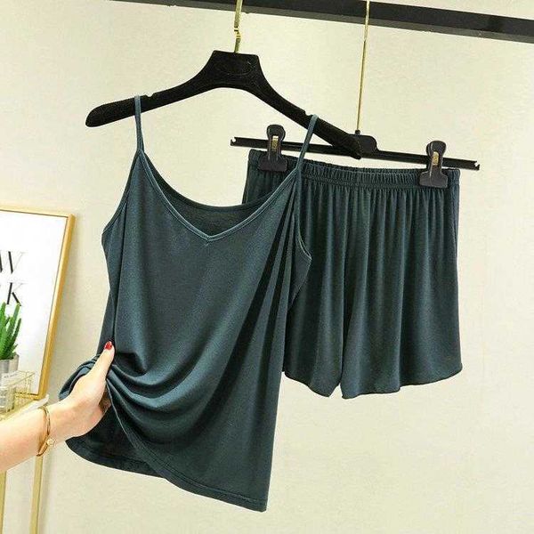 

modal cotton base pajamas womens summer thin v neck sling vest shorts two piece