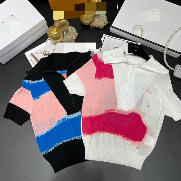 

322 2023 spring brand same style sweater short sleeve lapel neck pullover fashion womens clothes womens qian2, White;black