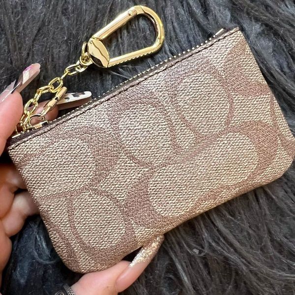 

3a quality luxury design portable key p0uch wallet classic man/women coin purse chain bag with dust bag and gift box khaki brown grid, Red;black