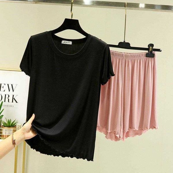 

contrast color flying edge home short sleeved t shirt wide leg shorts womens wear