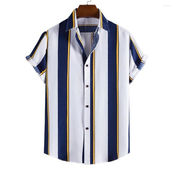

men's casual shirts hawaiian shirt summer stripes print short sleeve tees fashion social lapel button oversized men clothing, White;black