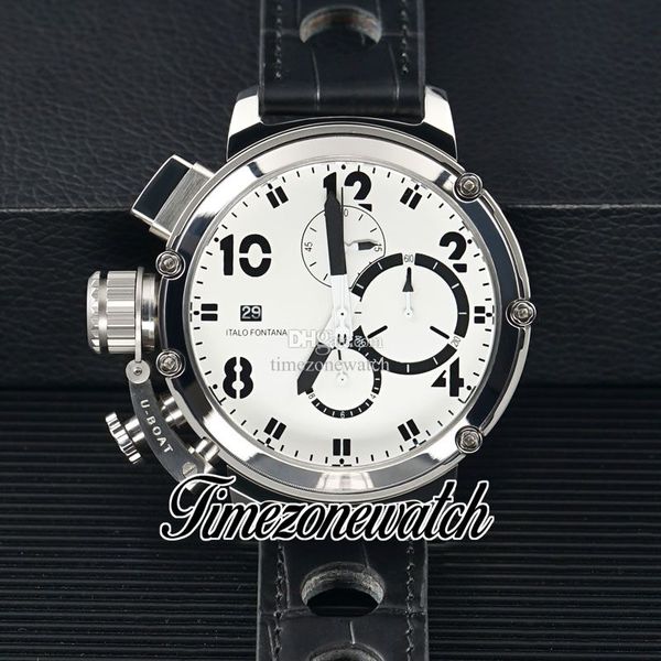 

hsf left handed 50mm u51 u-51 mens watch quartz chronograph chimera 7474 steel case white dial 50mm leather strap satch new watches twub tim, Slivery;brown