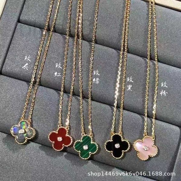 

strands, strings designer high edition sterling silver plated 18k rose gold natural fritillaria agate clover clavicle necklace gv1w, Black