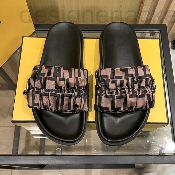 

slippers designer vietnam beach sandals 2023 summer f letter old flower silk satin pleated flat bottom jg1v, Black