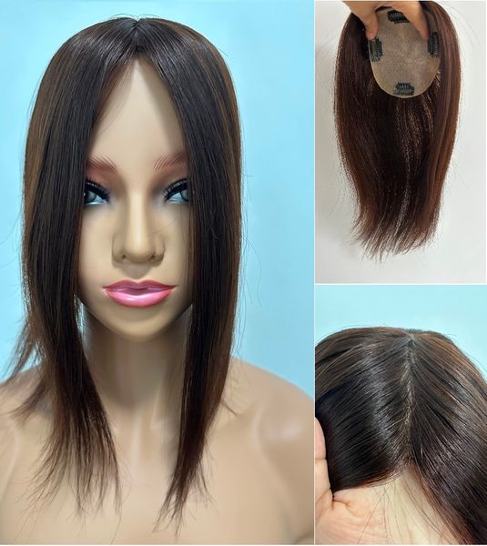 

100% virgin human hair er for women silk toupee straight hairpiece wiglet, part closure, 4inchesx5inches base size, 110% density, light brow, Black;brown
