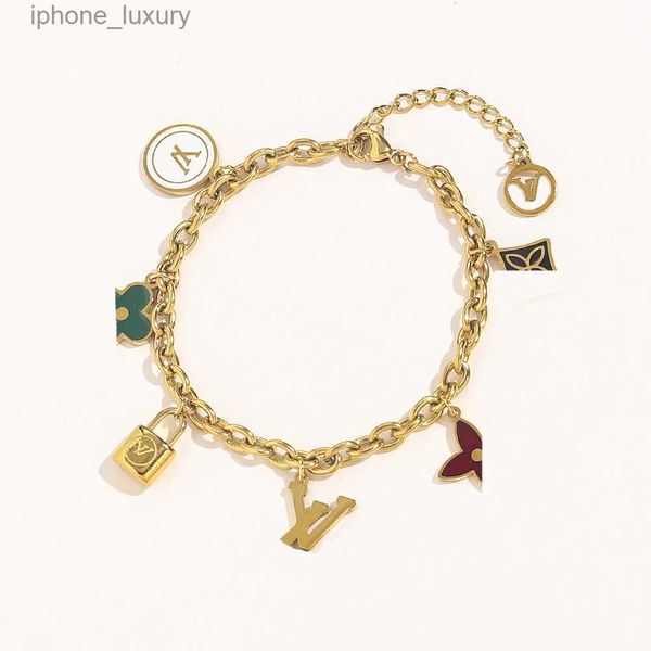 

classic bracelets bangle 18k gold plated stainless steel flower letter pendants lovers gift wristband cuff chain women bracelet for birthday, Black