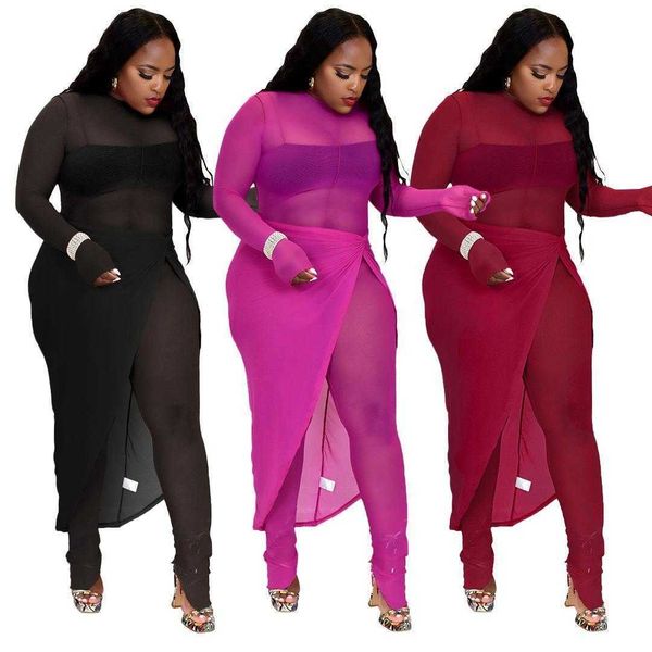 

womens dresses mesh reverse side line split jumpsuit skirt suit, White