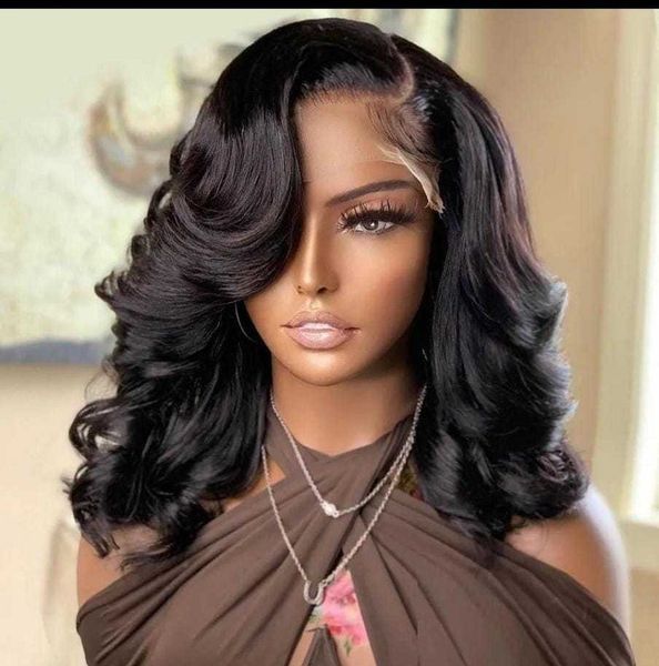 

13x4 side part loose wave lace front human hair wigs, Black;brown