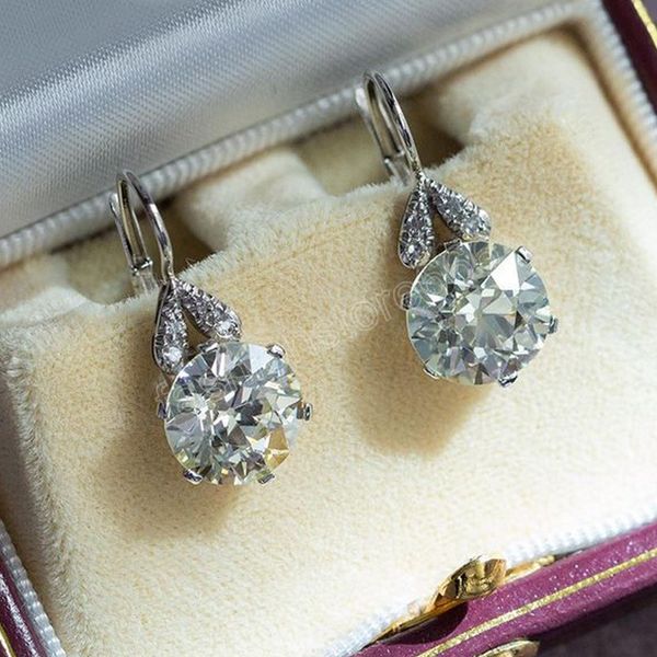 

classic fashion 8mm round cut white cubic zirconia dangle earrings for woman silver color jewelry gift