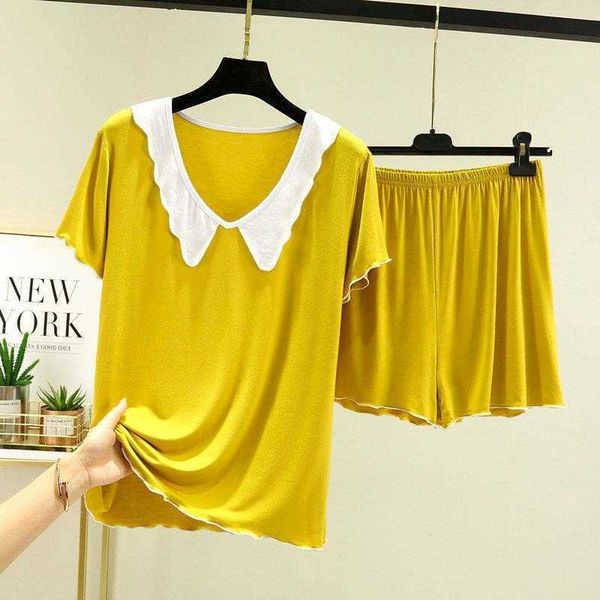 

modal lace home wear suit womens large size loose short sleeve pajamas shorts