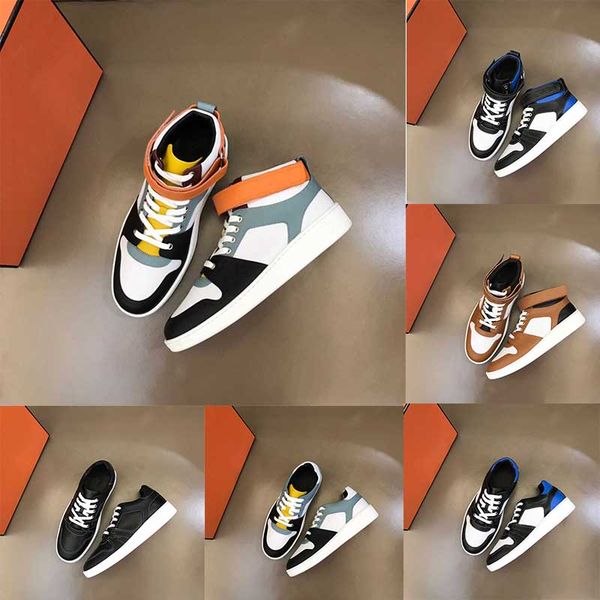 

designer luxury h brand sports shoes leather stitching men's shoes sneakers summer low out shoes fashion leather fashion letters high s, Black