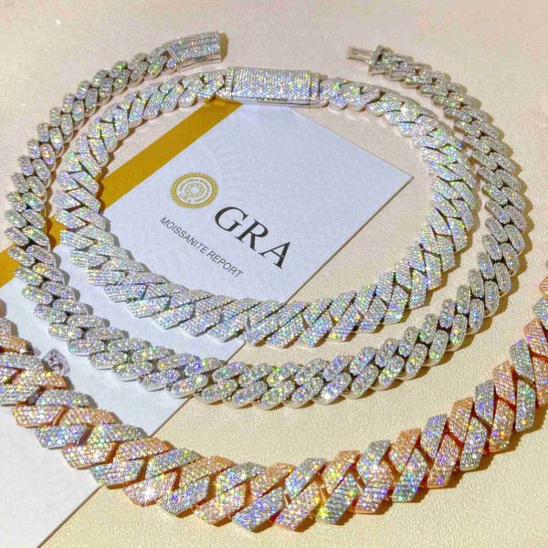 

hip hop bling jewelry 15mm 18mm 20mm vvs moissanite chain necklace trending necklaces 2023 color custom necklace, Silver