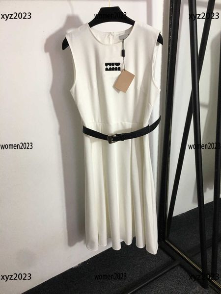 

luxury women designer dress ladies belt waist tank dress size s-l lapel letter jacquard solid color skirt new product, Black;gray