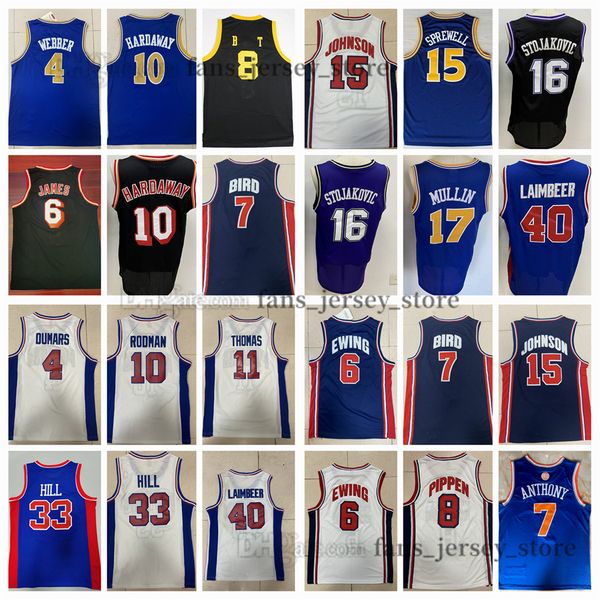 

retro mitchell ness jerseys basketball anthony ewing bird hardaway johnson sprewell stojakovic mullin laimbeer robinson pete petrovic dumars, Black;red