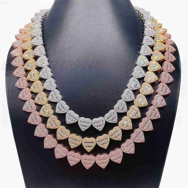 

new style iced out heart charms choker moissanite diamond heart layer cuban link diamond luxury chain necklace, Silver