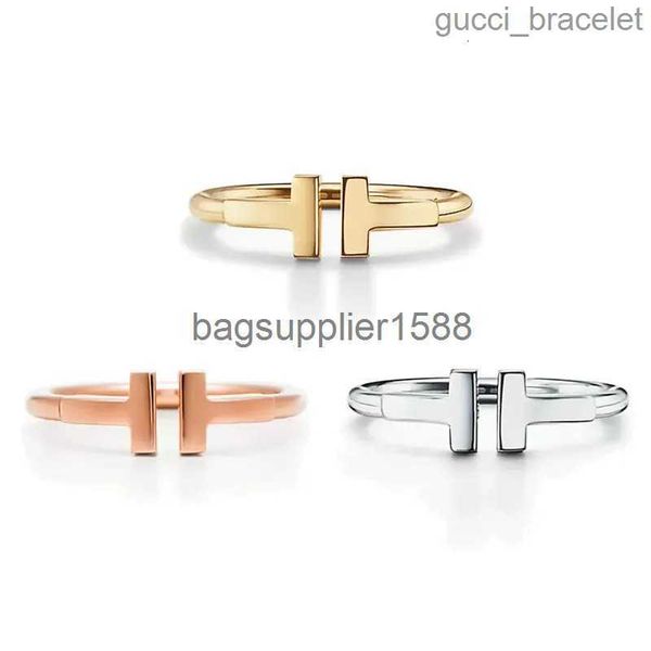 

tiff 925 silver t-shaped ring girls fashion korean jewelry thickenedbottom plating simple personality trend jewelry gift, Slivery;golden
