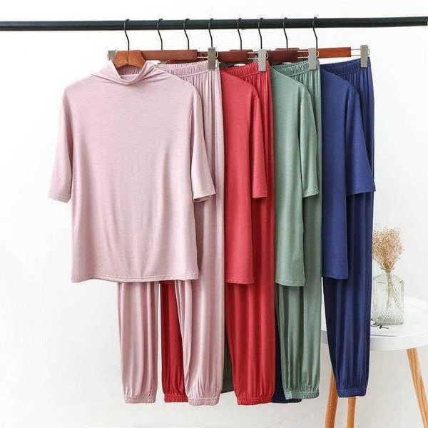 

spring and summer modal plus size homewear two piece suit half turtleneck sleeve