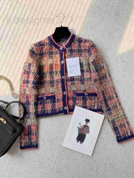 

women's wool & blends designer new french celebrity chic handcraft workshop round neck two pocket single breasted plaid cashmere coat f, Black