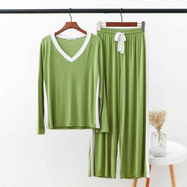 

modal side white stripe contrast color home wear spring and autumn v neck long