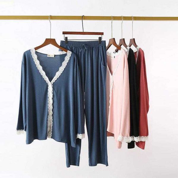 

korean pajamas womens autumn suit confinement loose modal long sleeve cardigan