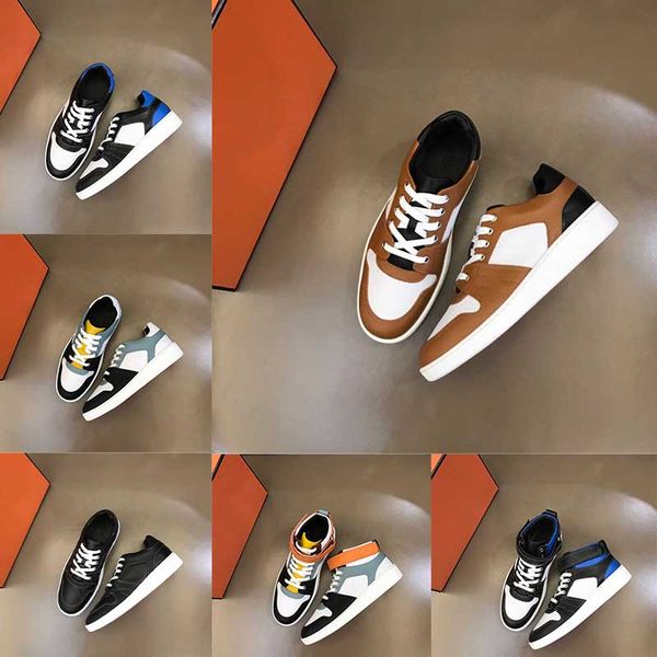

new luxury h brand leather men's shoes and sneakers summer low fashion leather fashion letters high sports casual shoes 39-45, Black