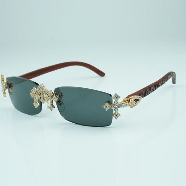 

cross diamond cool sunglasses 3524012 with natural tiger wooden legs and 56 mm cut lens, White;black