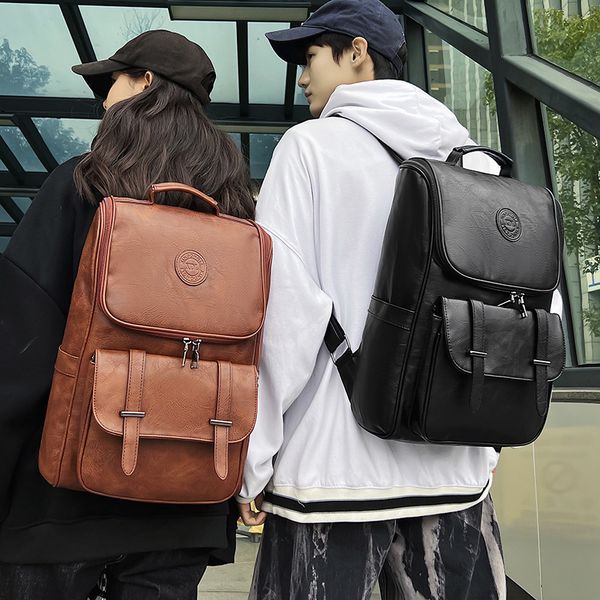 

Sales factory men bag college belt decoration students messenger bags street trends plaid backpacks outdoor travel and leisure large leather handbag 8251, Brown